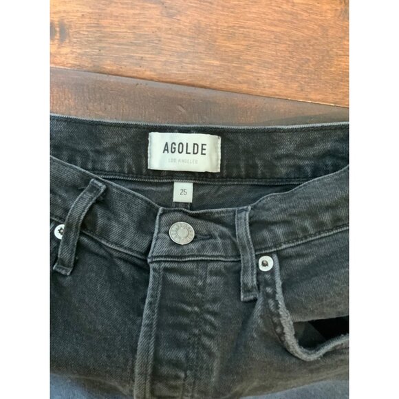 AGOLDE Black Riley Crop Straight Denim Jeans, Size 25 - Picture 2 of 4